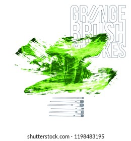 Green brush stroke and texture. Grunge vector abstract hand - painted element. Underline and border design.