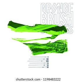 Green brush stroke and texture. Grunge vector abstract hand - painted element. Underline and border design.