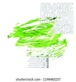 Green brush stroke and texture. Grunge vector abstract hand - painted element. Underline and border design.