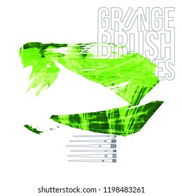 Green brush stroke and texture. Grunge vector abstract hand - painted element. Underline and border design.