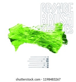 Green brush stroke and texture. Grunge vector abstract hand - painted element. Underline and border design.