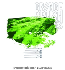 Green brush stroke and texture. Grunge vector abstract hand - painted element. Underline and border design.