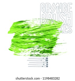 Green brush stroke and texture. Grunge vector abstract hand - painted element. Underline and border design.