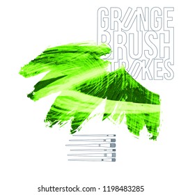 Green brush stroke and texture. Grunge vector abstract hand - painted element. Underline and border design.