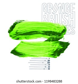 Green brush stroke and texture. Grunge vector abstract hand - painted element. Underline and border design.
