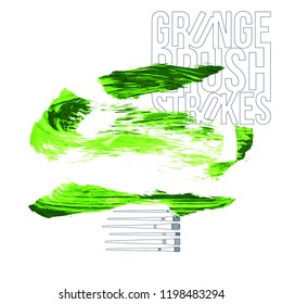 Green brush stroke and texture. Grunge vector abstract hand - painted element. Underline and border design.