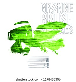 Green brush stroke and texture. Grunge vector abstract hand - painted element. Underline and border design.