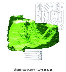 Green brush stroke and texture. Grunge vector abstract hand - painted element. Underline and border design.