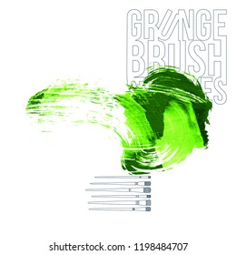 Green brush stroke and texture. Grunge vector abstract hand - painted element. Underline and border design.