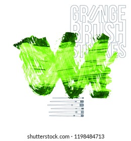 Green brush stroke and texture. Grunge vector abstract hand - painted element. Underline and border design.