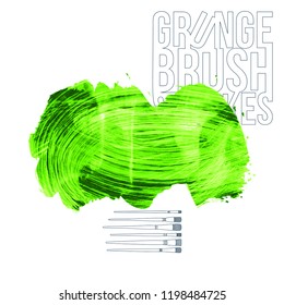 Green brush stroke and texture. Grunge vector abstract hand - painted element. Underline and border design.
