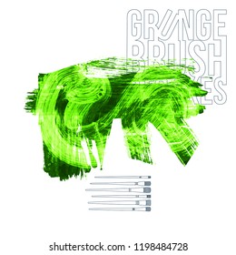 Green brush stroke and texture. Grunge vector abstract hand - painted element. Underline and border design.