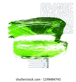 Green brush stroke and texture. Grunge vector abstract hand - painted element. Underline and border design.