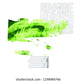 Green brush stroke and texture. Grunge vector abstract hand - painted element. Underline and border design.
