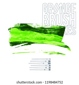 Green brush stroke and texture. Grunge vector abstract hand - painted element. Underline and border design.