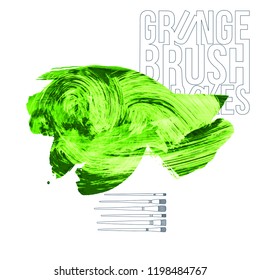 Green brush stroke and texture. Grunge vector abstract hand - painted element. Underline and border design.