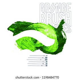 Green brush stroke and texture. Grunge vector abstract hand - painted element. Underline and border design.