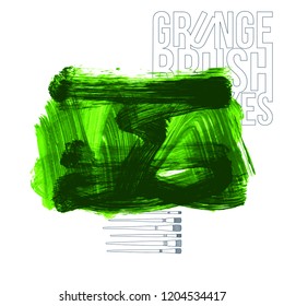 Green brush stroke and texture. Grunge vector abstract hand - painted element. Underline and border design.