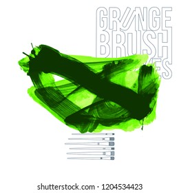 Green brush stroke and texture. Grunge vector abstract hand - painted element. Underline and border design.