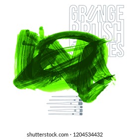 Green brush stroke and texture. Grunge vector abstract hand - painted element. Underline and border design.