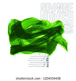 Green brush stroke and texture. Grunge vector abstract hand - painted element. Underline and border design.