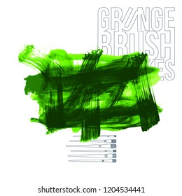 Green brush stroke and texture. Grunge vector abstract hand - painted element. Underline and border design.