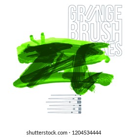 Green brush stroke and texture. Grunge vector abstract hand - painted element. Underline and border design.