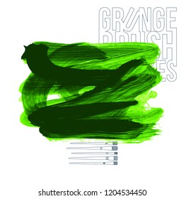 Green brush stroke and texture. Grunge vector abstract hand - painted element. Underline and border design.