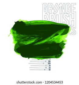 Green brush stroke and texture. Grunge vector abstract hand - painted element. Underline and border design.