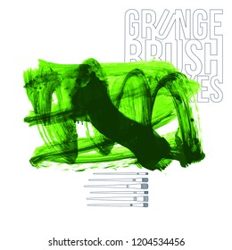 Green brush stroke and texture. Grunge vector abstract hand - painted element. Underline and border design.