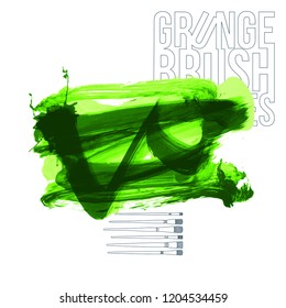 Green brush stroke and texture. Grunge vector abstract hand - painted element. Underline and border design.