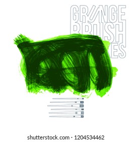 Green brush stroke and texture. Grunge vector abstract hand - painted element. Underline and border design.