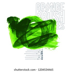 Green brush stroke and texture. Grunge vector abstract hand - painted element. Underline and border design.