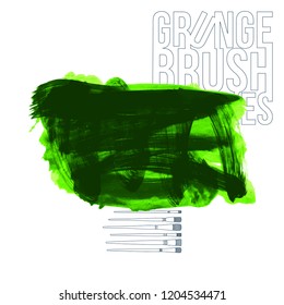 Green brush stroke and texture. Grunge vector abstract hand - painted element. Underline and border design.