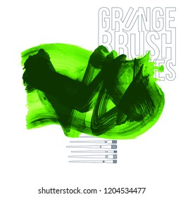 Green brush stroke and texture. Grunge vector abstract hand - painted element. Underline and border design.