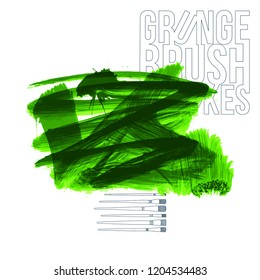 Green brush stroke and texture. Grunge vector abstract hand - painted element. Underline and border design.