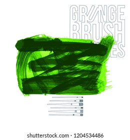 Green brush stroke and texture. Grunge vector abstract hand - painted element. Underline and border design.