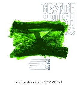 Green brush stroke and texture. Grunge vector abstract hand - painted element. Underline and border design.