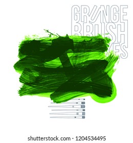 Green brush stroke and texture. Grunge vector abstract hand - painted element. Underline and border design.