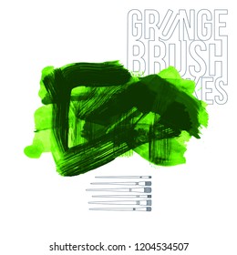 Green brush stroke and texture. Grunge vector abstract hand - painted element. Underline and border design.