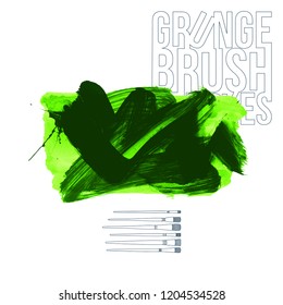 Green brush stroke and texture. Grunge vector abstract hand - painted element. Underline and border design.