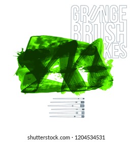 Green brush stroke and texture. Grunge vector abstract hand - painted element. Underline and border design.