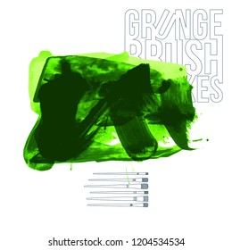 Green brush stroke and texture. Grunge vector abstract hand - painted element. Underline and border design.