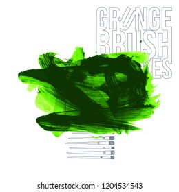 Green brush stroke and texture. Grunge vector abstract hand - painted element. Underline and border design.