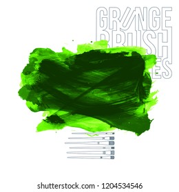 Green brush stroke and texture. Grunge vector abstract hand - painted element. Underline and border design.