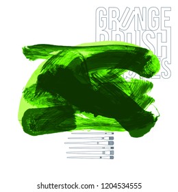 Green brush stroke and texture. Grunge vector abstract hand - painted element. Underline and border design.