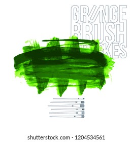 Green brush stroke and texture. Grunge vector abstract hand - painted element. Underline and border design.