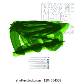 Green brush stroke and texture. Grunge vector abstract hand - painted element. Underline and border design.