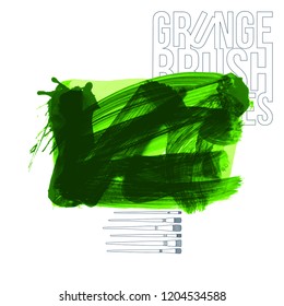 Green brush stroke and texture. Grunge vector abstract hand - painted element. Underline and border design.