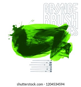 Green brush stroke and texture. Grunge vector abstract hand - painted element. Underline and border design.